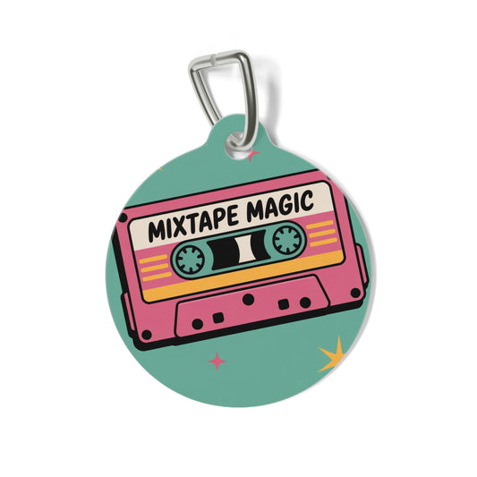 Custom Pet ID Tag with Photo - Vintage Mixtape Design