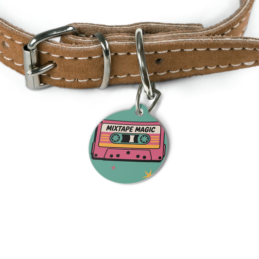 Custom Pet ID Tag with Photo - Vintage Mixtape Design