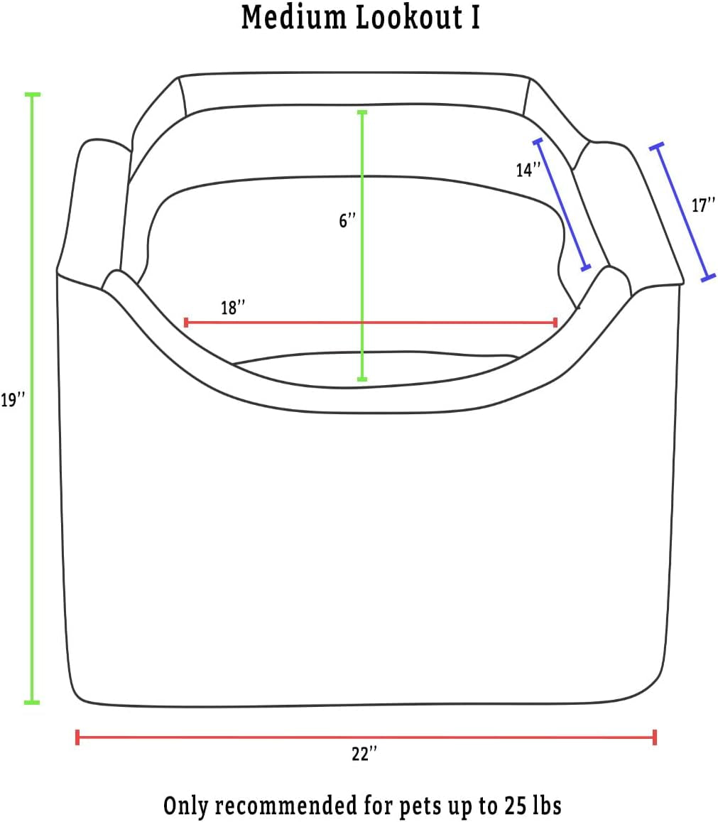 Lookout I Dog Car Seat - Small Dog & Puppy Car Seat, Booster Bed for Small & Medium Size Pets up to 25 Lbs, Elevated, Washable - Medium