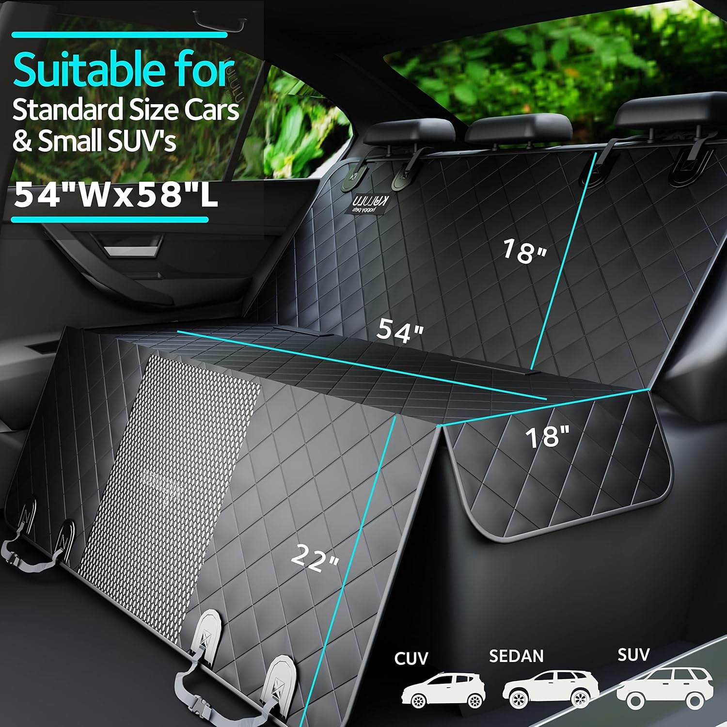 Dog Car Seat Cover for Back Seat, 100% Waterproof Dog Car Hammock with Mesh Window, Scratchproof Truck Back Seat Cover for Dogs, Durable Dog Car Seat Covers - Dog Backseat Cover for Cars Suvs