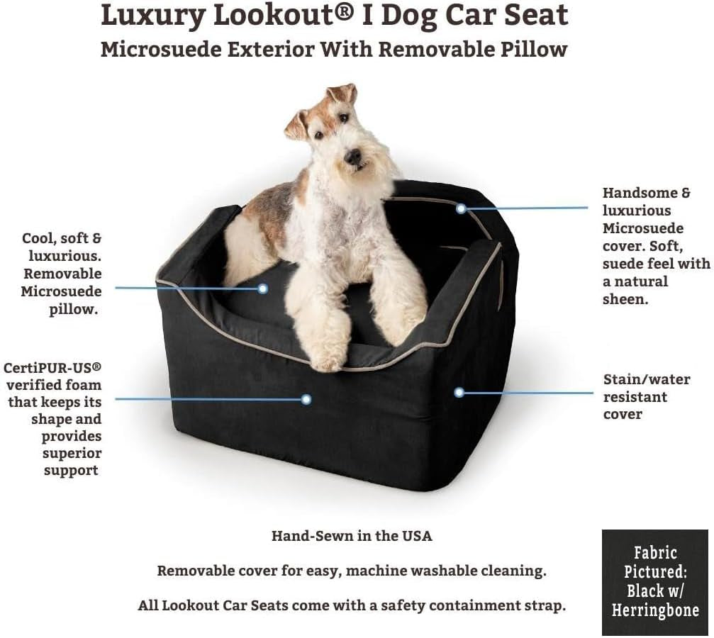 Lookout I Dog Car Seat - Small Dog & Puppy Car Seat, Booster Bed for Small & Medium Size Pets up to 25 Lbs, Elevated, Washable - Medium