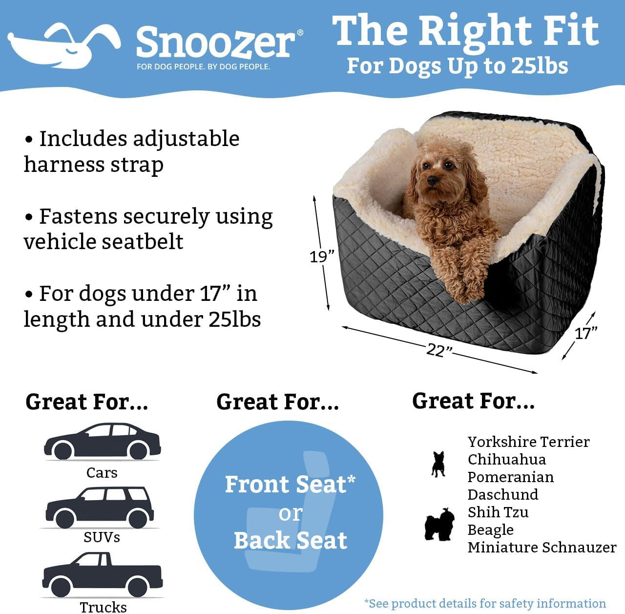 Lookout I Dog Car Seat - Small Dog & Puppy Car Seat, Booster Bed for Small & Medium Size Pets up to 25 Lbs, Elevated, Washable - Medium