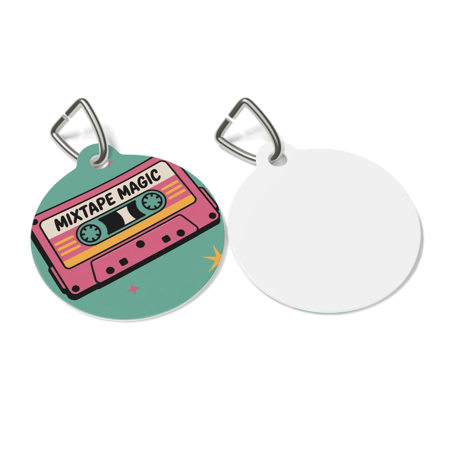 Custom Pet ID Tag with Photo - Vintage Mixtape Design